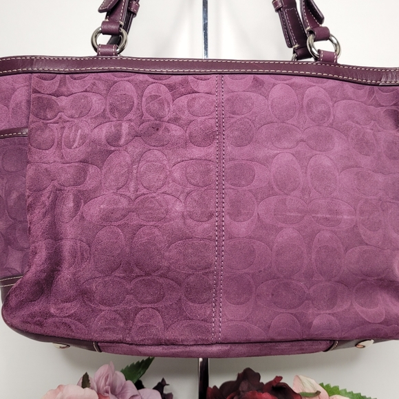 Coach Burgundy Suede Leather Logo Medium Satchel Handbag F0973-14000 - Picture 7 of 12